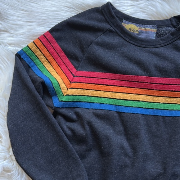 Aviator Nation Retro Crewneck Sweatshirt Rainbow 6 Stripe 🌈 Size XS - Picture 4 of 9